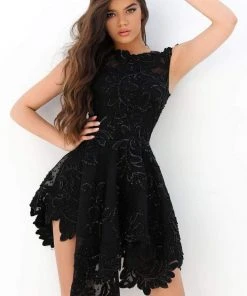 Tarik Ediz - 93895 Bateau Lace A-line Short Dress