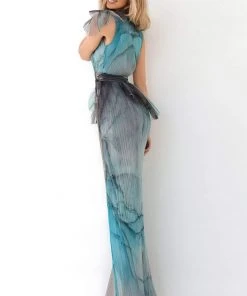 Tarik Ediz - 93898 Embellished Deep V-neck Sheath Dress