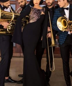 Formal Gowns Tarik Ediz - 93903 Beaded Long Sleeve Bateau Trumpet Dress