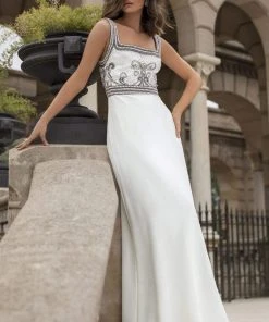 Tarik Ediz - 93906 Square Embellished Sheath Dress Formal Gowns