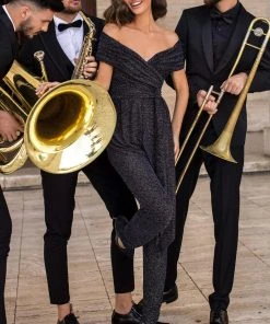 Tarik Ediz - 93909 Plunging Off-Shoulder Jumpsuit Plus Size Dresses