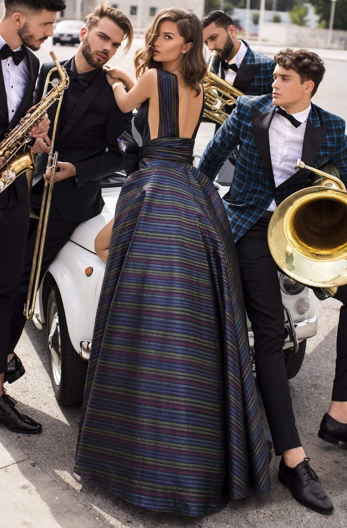 Tarik Ediz - 93910 Deep V-neck Ballgown With Bow Accent Formal Gowns 4 Tarik Ediz - 93910 Deep V-neck Ballgown With Bow Accent Formal Gowns