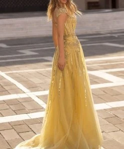 Tarik Ediz - 93915 Embellished Square Neck A-line Gown