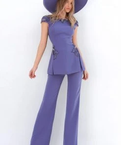 Tarik Ediz - 93934 Embellished Bateau Jumpsuit