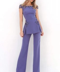 Tarik Ediz - 93934 Embellished Bateau Jumpsuit