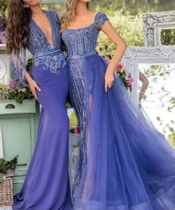 Tarik Ediz - 93936 Bedazzled Square Neck Dress With Overskirt Formal Gowns