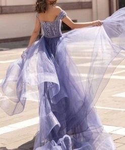 Tarik Ediz - 93936 Bedazzled Square Neck Dress With Overskirt Formal Gowns