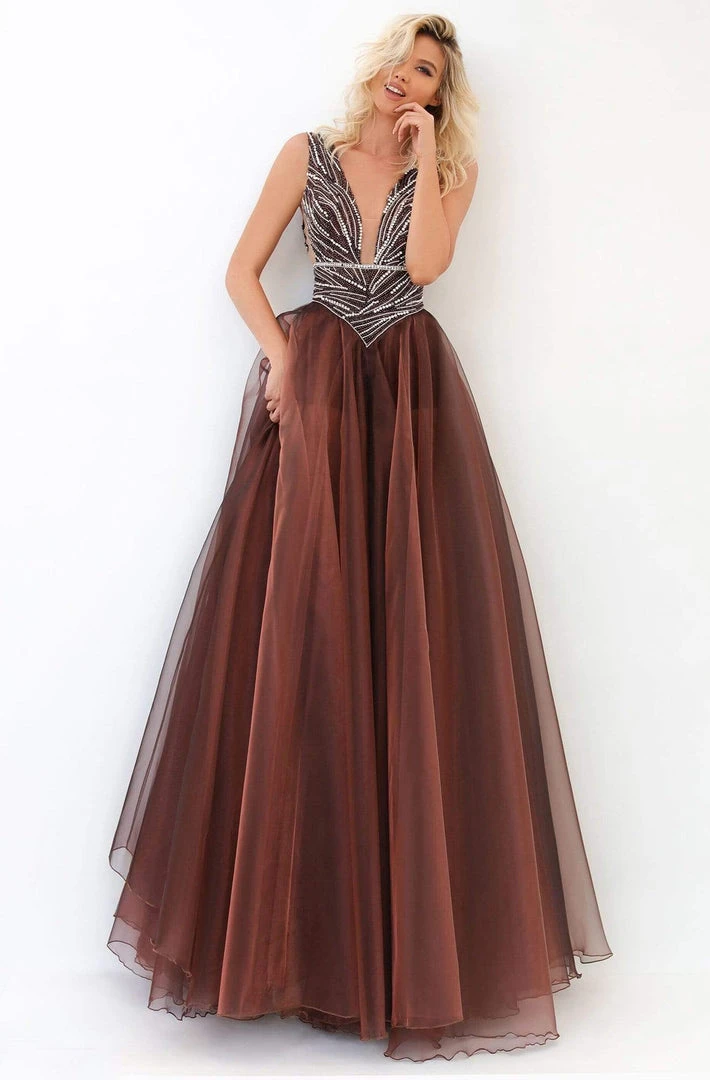 Tarik Ediz - 93939 V-Neck Bejeweled A-Line Dress Formal Gowns 3 Tarik Ediz - 93939 V-Neck Bejeweled A-Line Dress Formal Gowns