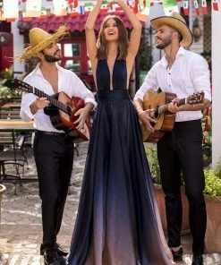 Tarik Ediz - 93944 Ruched Plunging V-Neck Gown With Slit