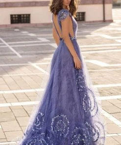 Formal Gowns Tarik Ediz - 93946 Embellished Lace Deep V-neck A-line Dress