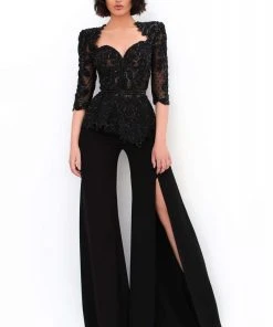 Plus Size Dresses Tarik Ediz - 93950 Embroidered Sweetheart Pantsuit