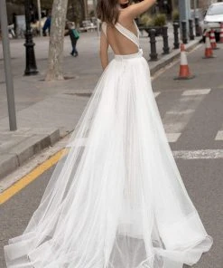 Formal Gowns Tarik Ediz - 93953 Plunging V-Neck Bow Evening Gown