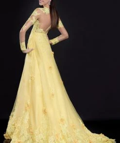 Formal Gowns Tarik Ediz - Appliqued Tulle Gown 92540