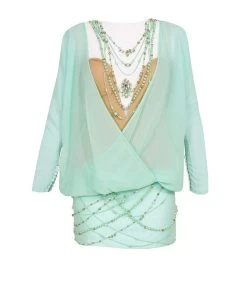 Cocktail Dresses Tarik Ediz - Beaded Illusion Jewel Neck Dress 90372