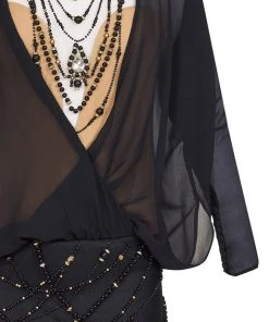 Cocktail Dresses Tarik Ediz - Beaded Illusion Jewel Neck Dress 90372