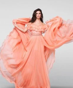 Formal Gowns Tarik Ediz - Beaded Off The Shoulder A-line Dress 50064