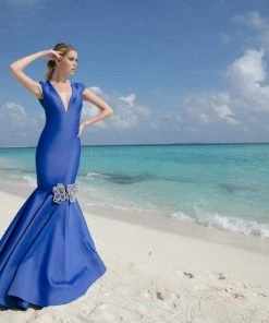 Tarik Ediz - Deep V-Neck Mermaid Gown 92729