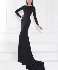 Tarik Ediz - Embellished Bateau Neck Long Sleeve Gown 92594