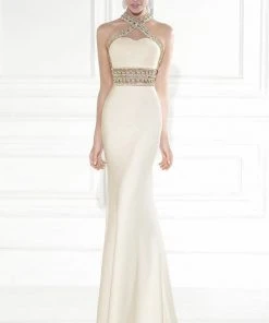 Formal Gowns Tarik Ediz Embellished Crisscross Halter Strap Gown 92530 - 1 Pc Orange In Size 12 Available