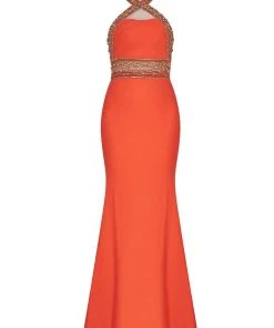 Tarik Ediz - Embellished Crisscross Halter Strap Gown 92530 Formal Gowns