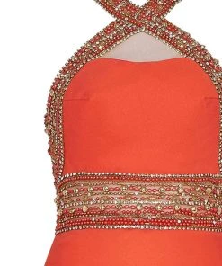 Tarik Ediz - Embellished Crisscross Halter Strap Gown 92530 Formal Gowns