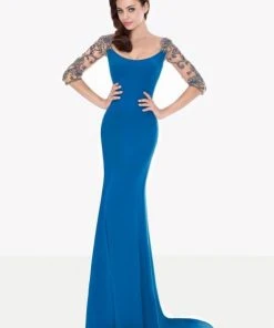 Tarik Ediz - Embellished Sleeves Long Dress 92697 Formal Gowns