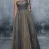 Formal Gowns Tarik Ediz - Embroidered Tulle Single Sleeve Ballgown 96001