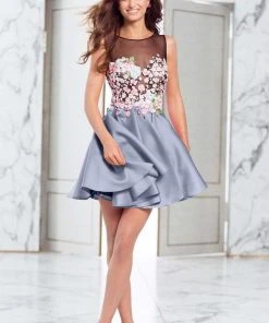 Tarik Ediz - Floral Accented A-line Dress 50002 Cocktail Dresses