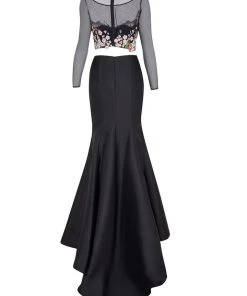 Formal Gowns Tarik Ediz - Floral Accented Mermaid Dress 50004