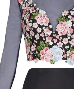 Formal Gowns Tarik Ediz - Floral Accented Mermaid Dress 50004