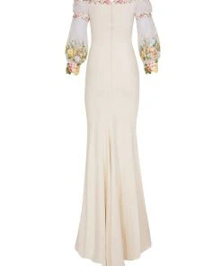 Tarik Ediz - Floral Accented Sheath Dress 50001 Formal Gowns