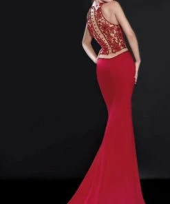Tarik Ediz - Floral Beaded Back Details Svelte Gown 92546
