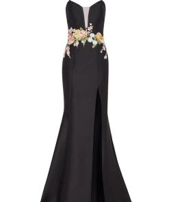 Tarik Ediz - Floral Embroidered V-Neck Trumpet Dress 50066