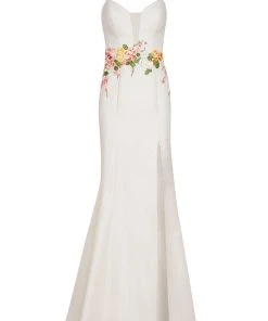 Tarik Ediz - Floral Embroidered V-Neck Trumpet Dress 50066