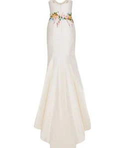 Tarik Ediz - Floral Embroidered V-Neck Trumpet Dress 50066