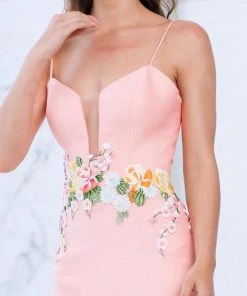 Tarik Ediz - Floral Embroidered V-Neck Trumpet Dress 50066