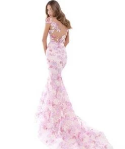 Tarik Ediz - Floral Lace Cap Sleeve Mermaid Gown With Train 50493 - 1 Pc Yellow In Size 6 Available Formal Gowns