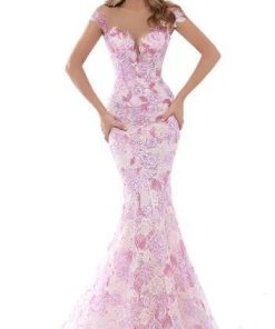 Tarik Ediz - Floral Lace Cap Sleeve Mermaid Gown With Train 50493 - 1 Pc Yellow In Size 6 Available Formal Gowns