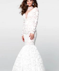 Tarik Ediz - Lace Illusion High Neck Mermaid Dress 50050