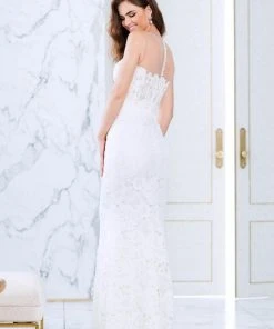 Tarik Ediz - Lace Illusion Jewel Neck Dress 50069