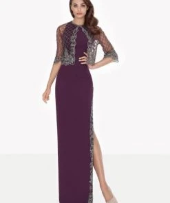 Formal Gowns Tarik Ediz - Lace Jewel Neck Dress With Jacket 92663