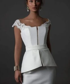 Cocktail Dresses Tarik Ediz - Lace Off Shoulder Sheath Dress 96134 - 1 Pc Black In Size 12 Available