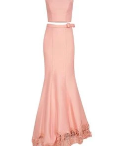 Tarik Ediz - Lace Two-Piece Long Train Mermaid Dress 50049 Formal Gowns