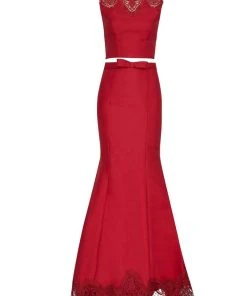 Tarik Ediz - Lace Two-Piece Long Train Mermaid Dress 50049 Formal Gowns