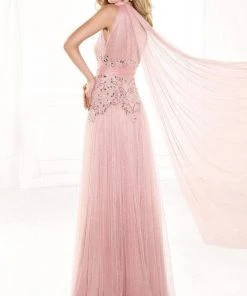 Tarik Ediz - Mte92384 Asymmetrical Ruched Illusion Sash Gown