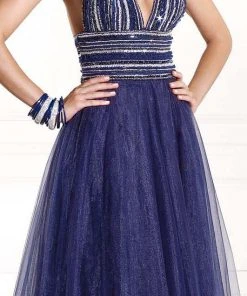 Formal Gowns Tarik Ediz - Mte92393 Crystal-Ornate Plunging Halter Gown