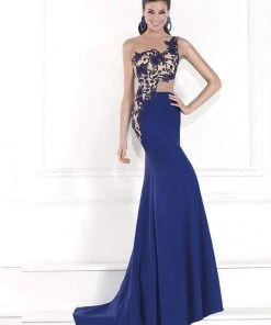 Tarik Ediz - One Shoulder Illusion Beaded Gown 92541 Formal Gowns