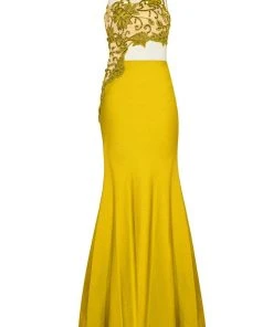 Tarik Ediz - One Shoulder Illusion Beaded Gown 92541 Formal Gowns