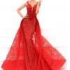 Tarik Ediz Plunging Illusion Applique Lace Overskirt Gown 93439 - 1 Pc Red In Size 6 Available