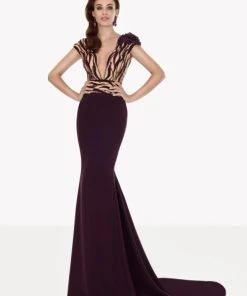 Formal Gowns Tarik Ediz - Plunging Mermaid Dress 92723